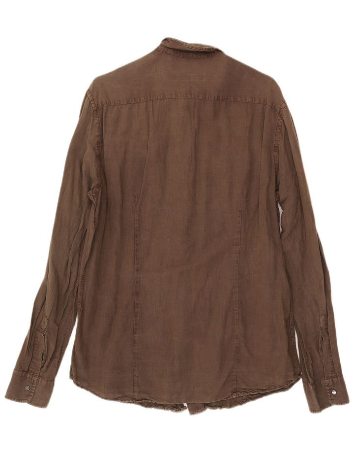 Trussardi Mens Shirt Large Khaki Linen