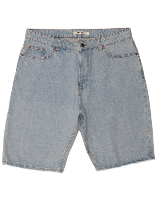 Review Mens Graphic Denim Shorts XL W38  Blue Cotton