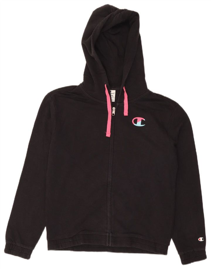 CHAMPION Womens Zip Hoodie Sweater UK 14 Medium Black Cotton