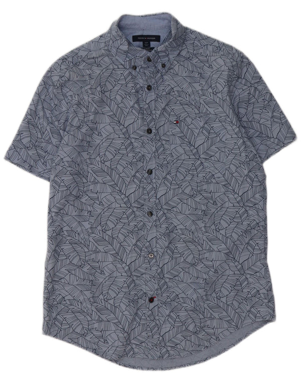 Tommy Hilfiger Mens Short Sleeve Slim Fit Shirt Small Blue Floral Cotton
