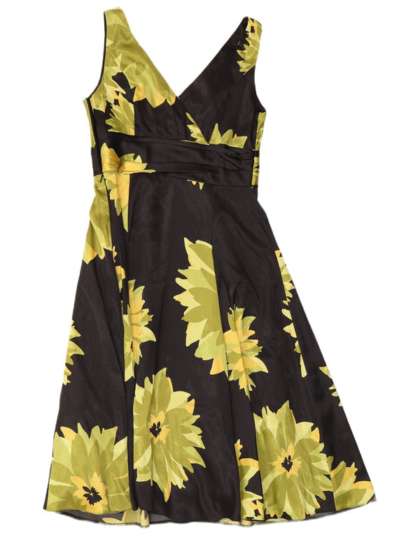 KALIKO Womens Sleeveless A-Line Dress UK 12 Medium Black Floral Polyester