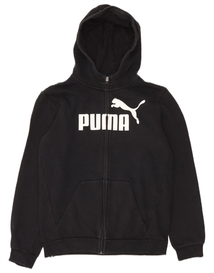 PUMA Boys Graphic Zip Hoodie Sweater 15-16 Years Black Cotton