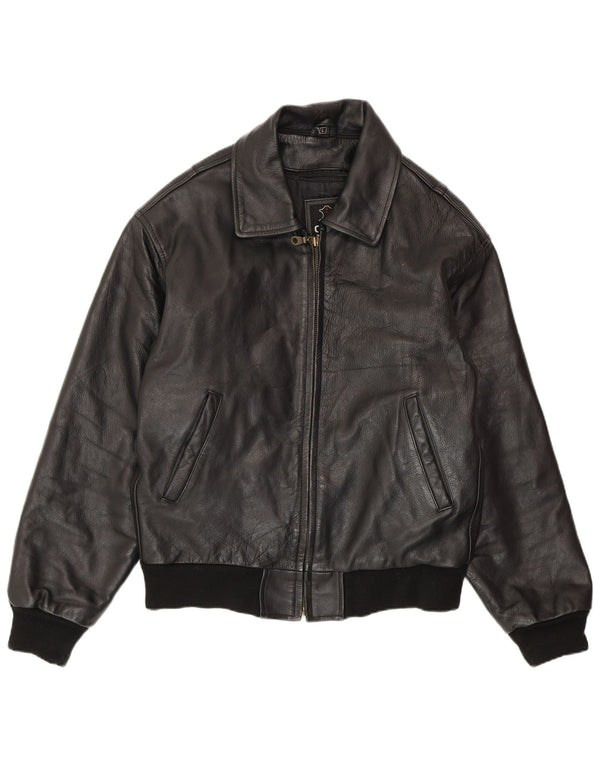 VINTAGE Mens Leather Jacket UK 40 Large Black Leather
