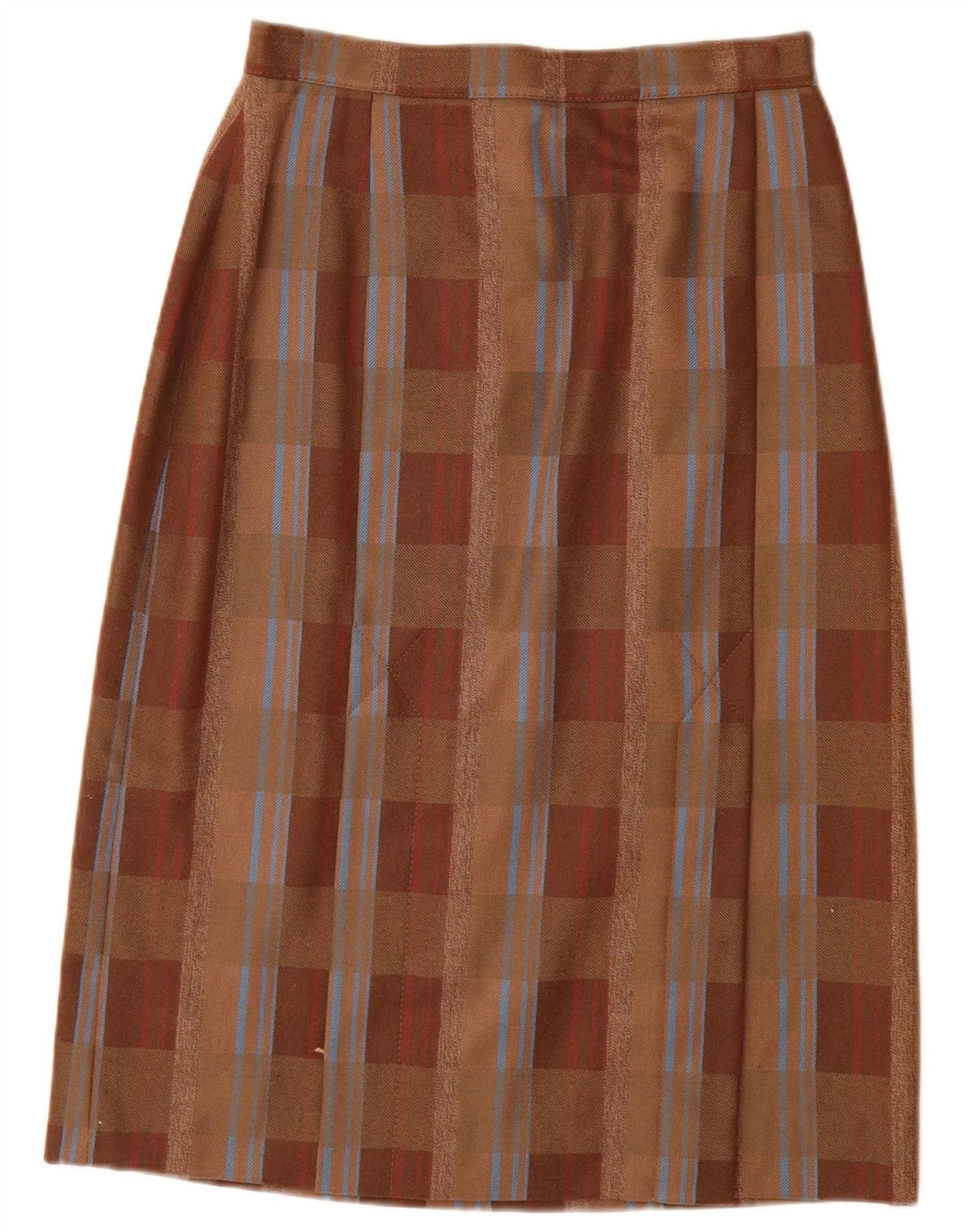 Vintage Womens High Waist Straight Skirt IT 44 Medium W26 Brown Plaid
