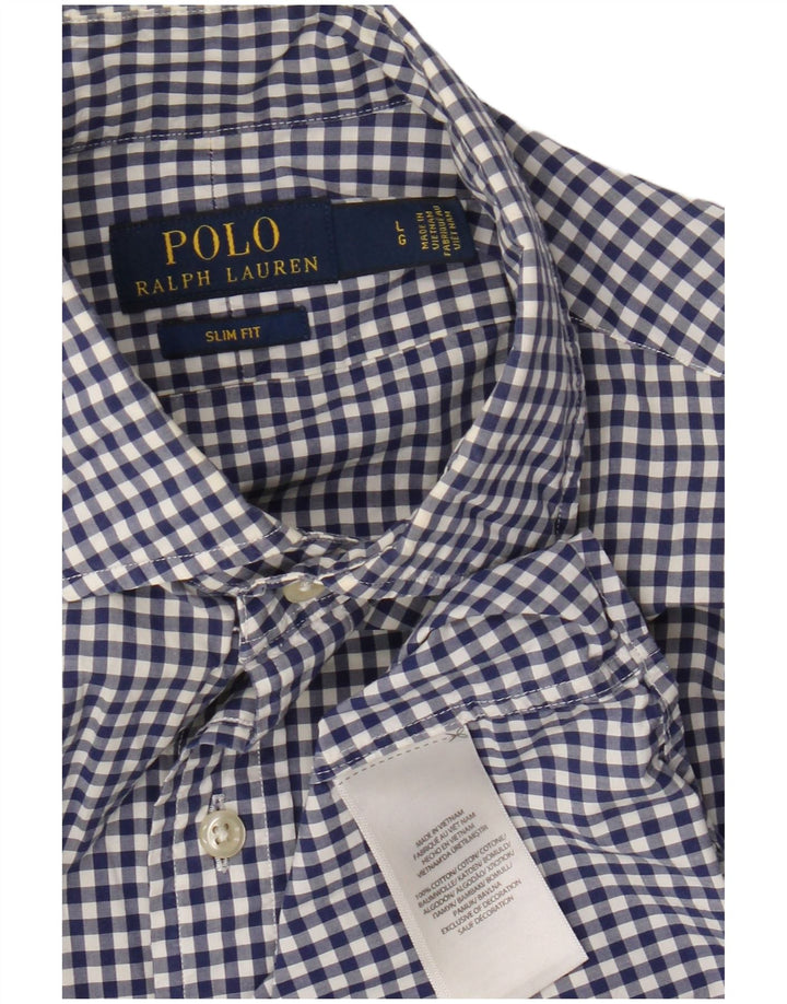 Polo Ralph Lauren Mens Slim Fit Shirt Large Blue Gingham Cotton