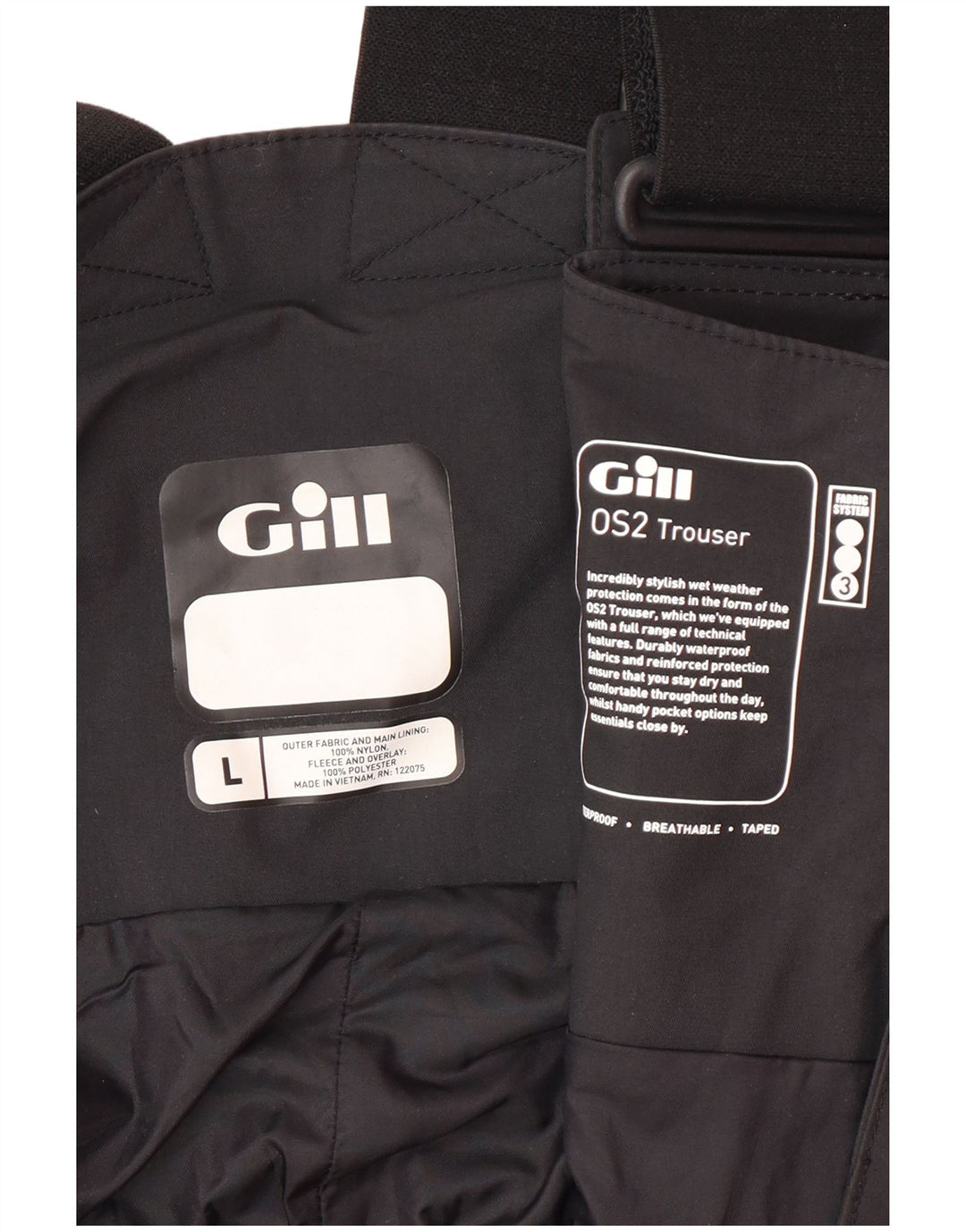 GILL Mens Cargo Dungarees Waterproof Trousers Large Black Nylon Nautical