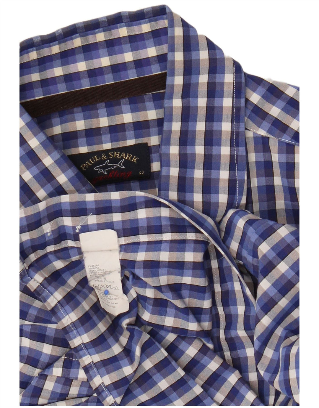 Paul & Shark Mens Shirt Size 42 Large Blue Check Cotton