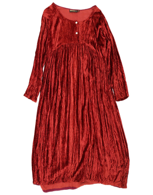 Vintage Womens Long Sleeve Velvet Maxi Dress UK 16 Large Red Viscose