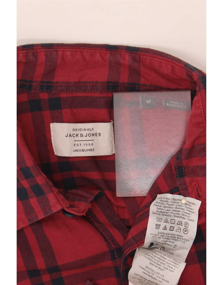 Jack & Jones Mens Short Sleeve Shirt Medium Red Plaid Cotton