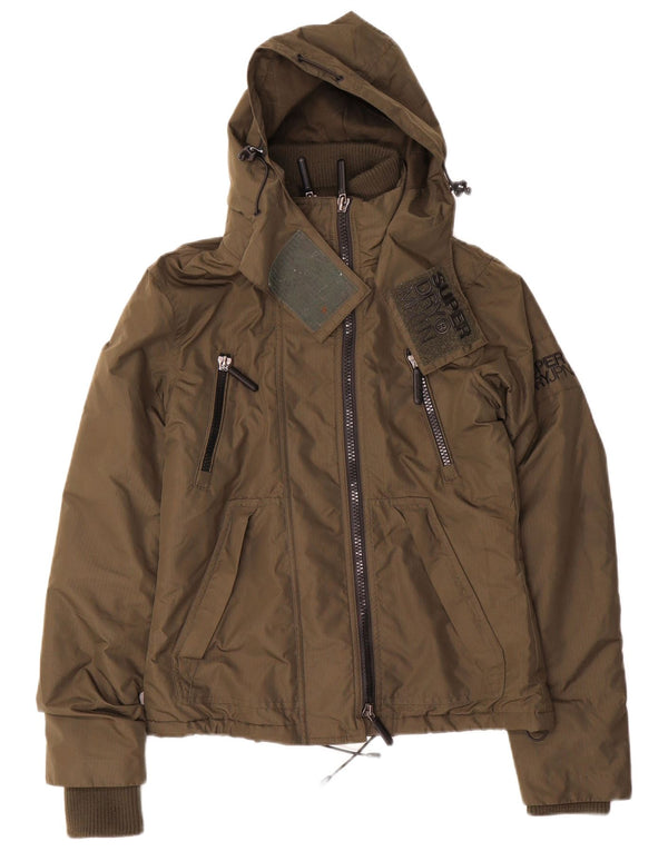 Superdry Womens Hooded Windbreaker Jacket UK 8 Small Khaki Polyester