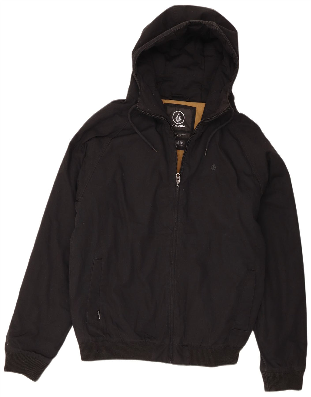 Volcom Mens Hooded Bomber Jacket UK 40 Large Black Polyester