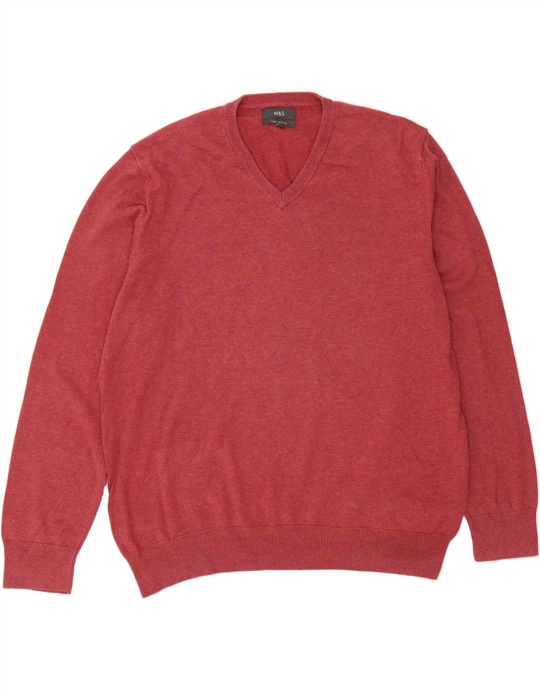 MARKS & SPENCER Mens V-Neck Jumper Sweater 2XL Red Cotton Vintage Marks & Spencer and Second-Hand Marks & Spencer from Messina Hembry 