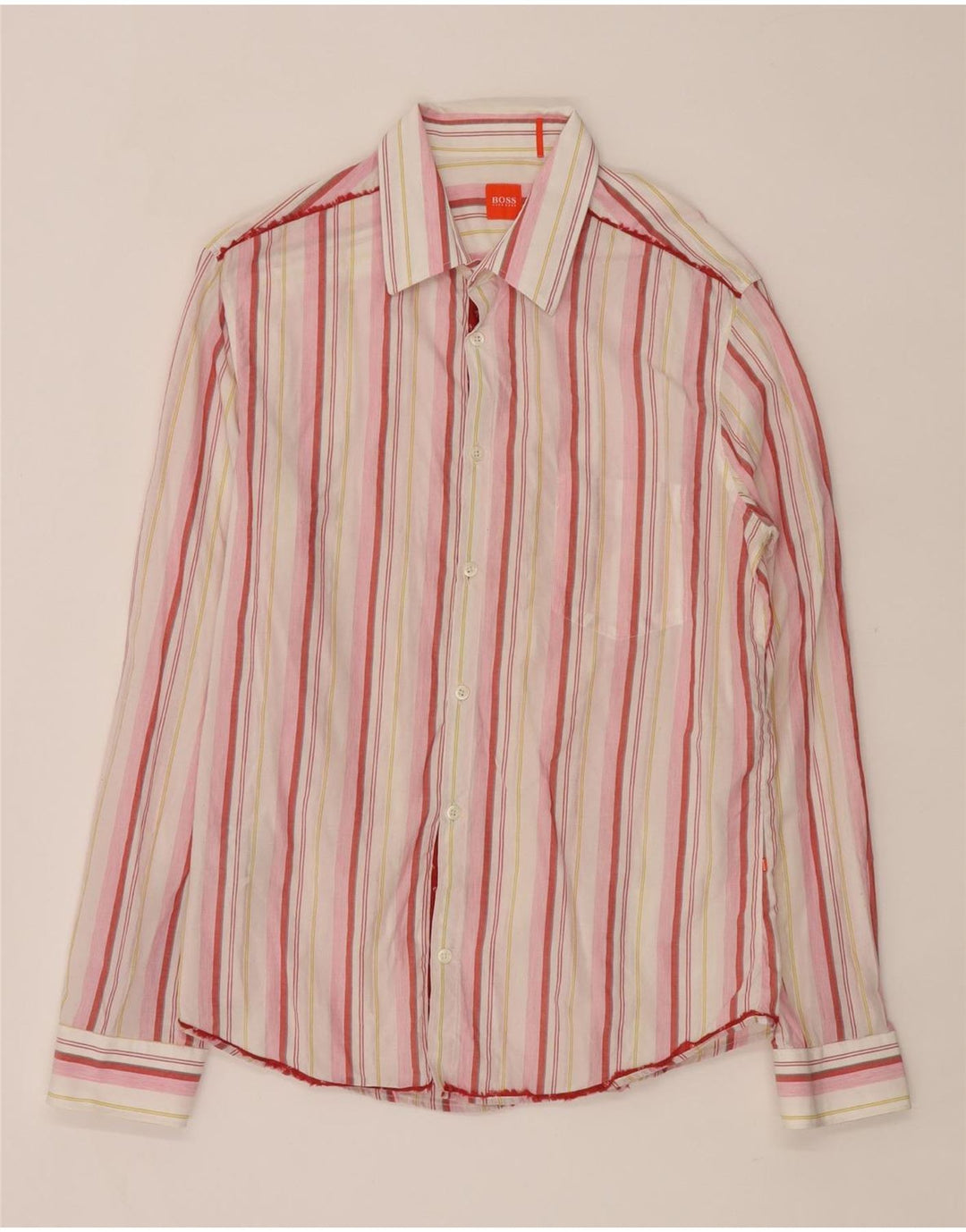 Hugo Boss Mens Shirt Large Pink Striped Cotton