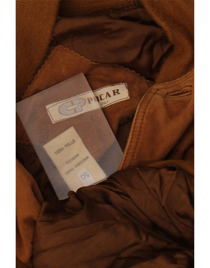 Vintage Mens Suede Bomber Jacket IT 50 Large Beige Leather