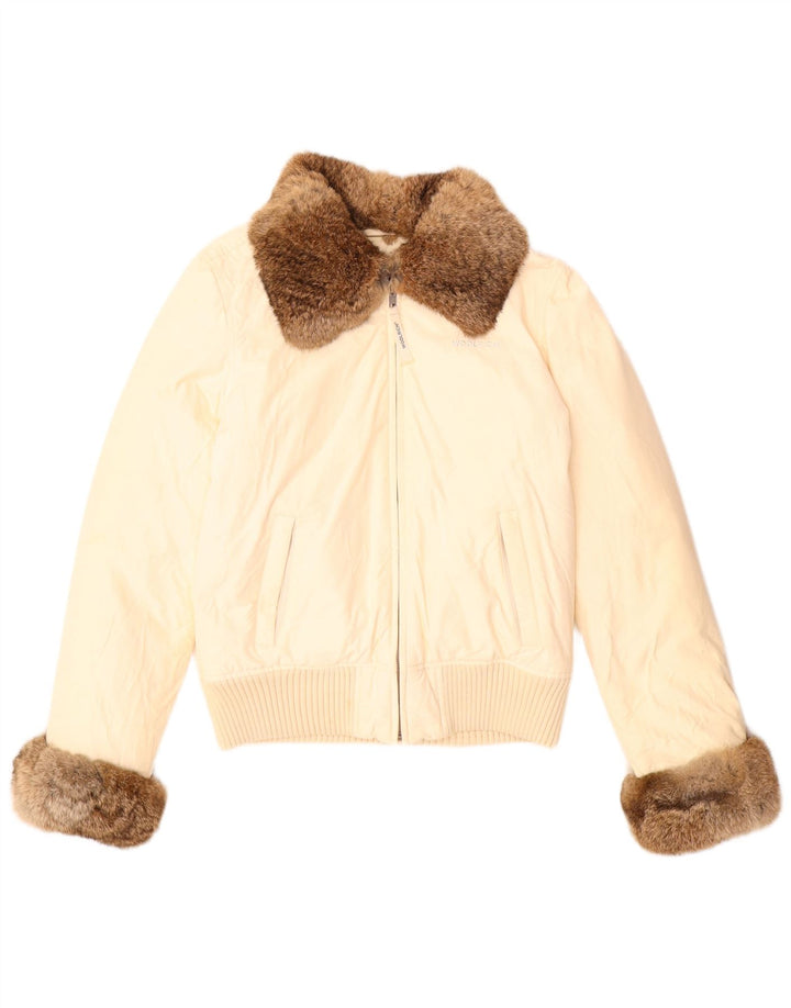 Woolrich Womens Padded Jacket UK 10 Small Beige Cotton