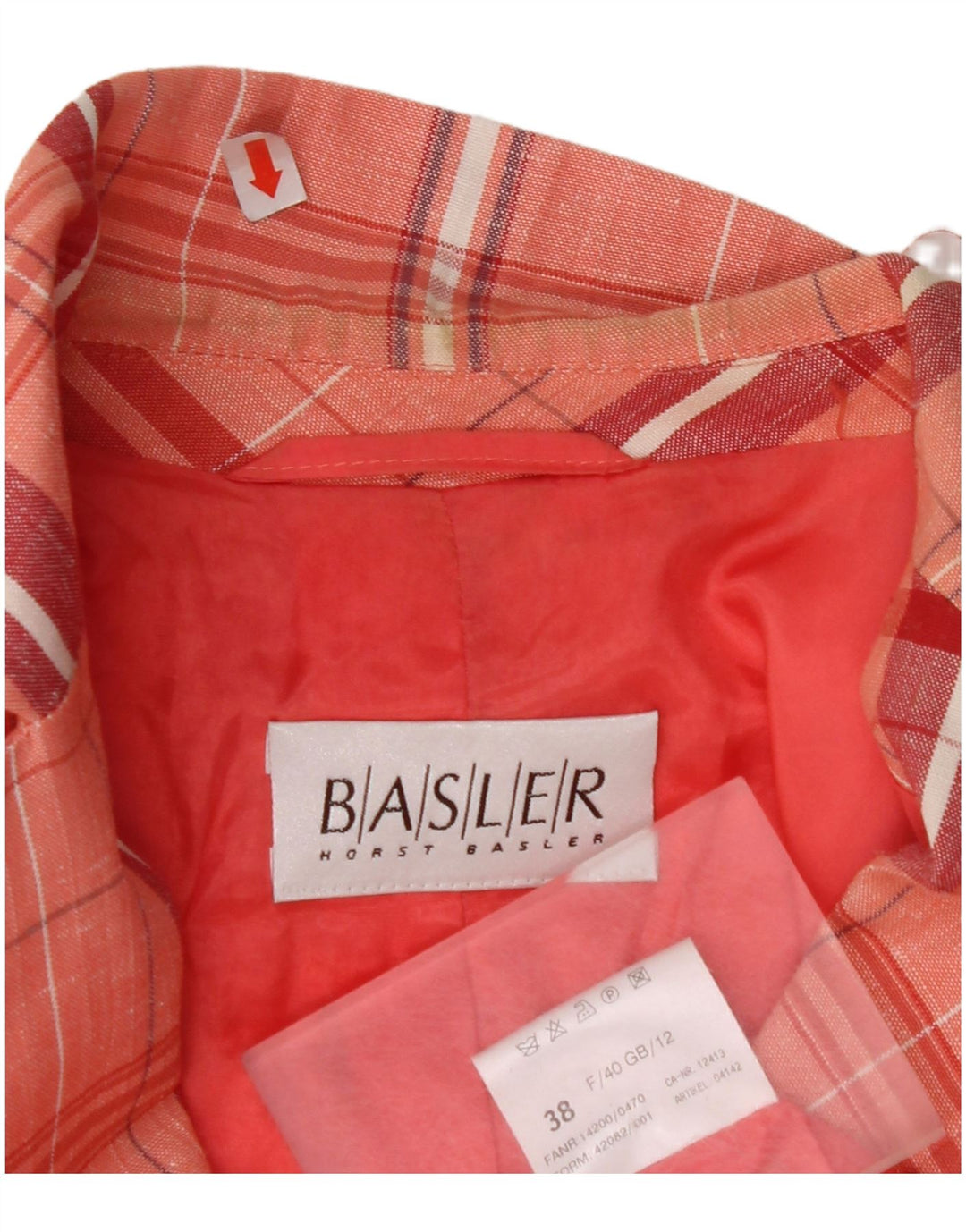 BASLER Womens 3 Button Short Sleeve Blazer Jacket UK 12 Medium Pink Check