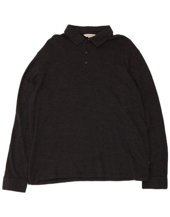 Marks & Spencer Mens Autograph Pullover Shirt XL Black Herringbone Cotton