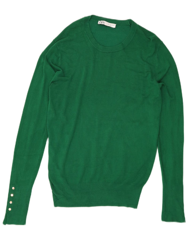 Zara Womens Crew Neck Jumper Sweater UK 14 Large Green