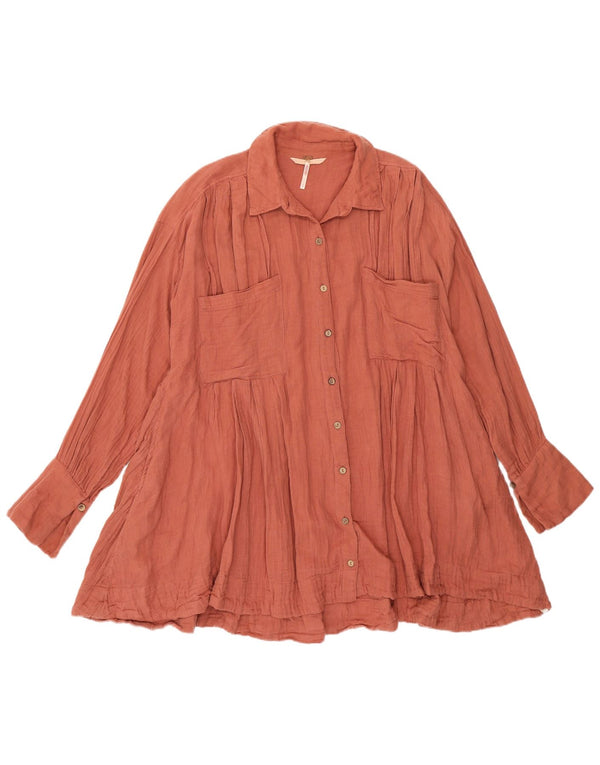 Free People Womens Oversized Long Sleeve Shirt Dress UK 6 XS Orange Cotton