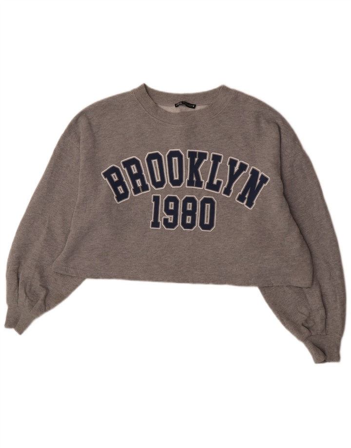 Zara Womens Brooklyn Graphic Oversized Sweatshirt Jumper UK 10 Small Grey