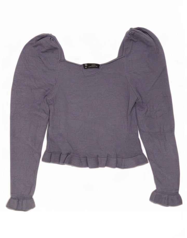Zara Womens Crop Top Long Sleeve UK 12 Medium Blue