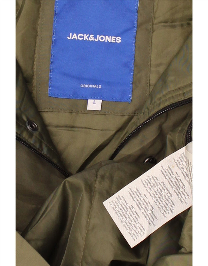 JACK & JONES Mens Hooded Anorak Jacket UK 40 Large Khaki Polyester Vintage Jack & Jones and Second-Hand Jack & Jones from Messina Hembry 