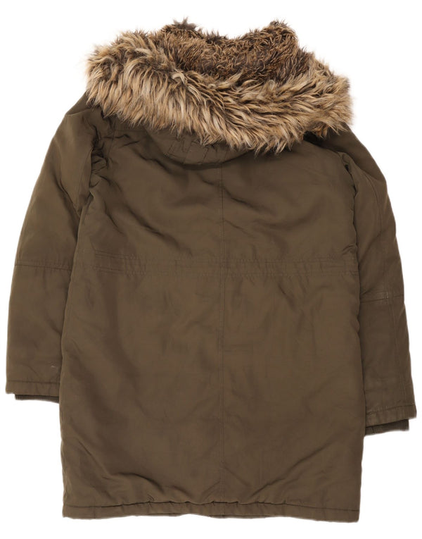 Oasis Womens Hooded Parka Jacket UK 14 Medium Khaki Polyester