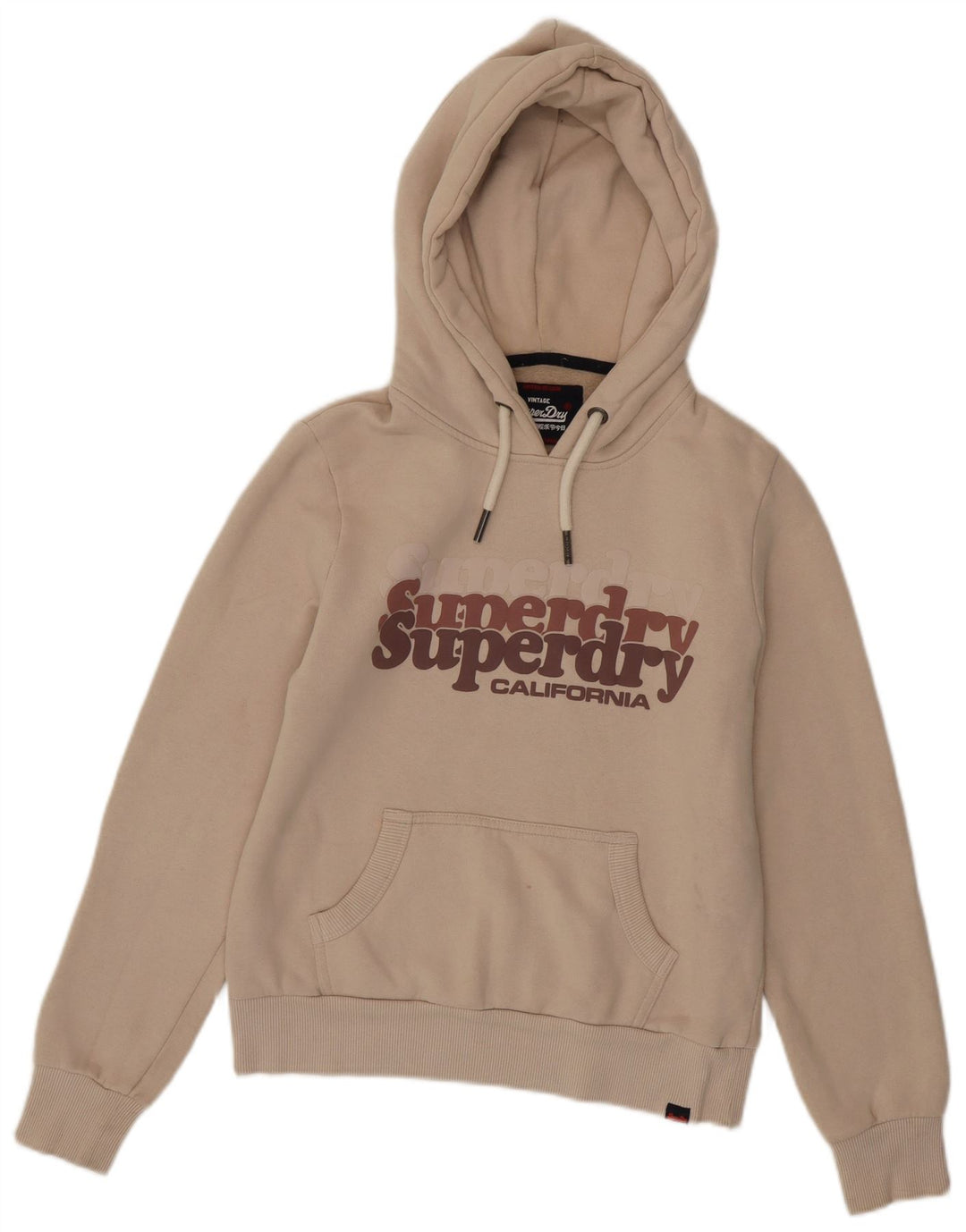 SUPERDRY Womens Graphic Hoodie Jumper UK 8 Small Beige Cotton