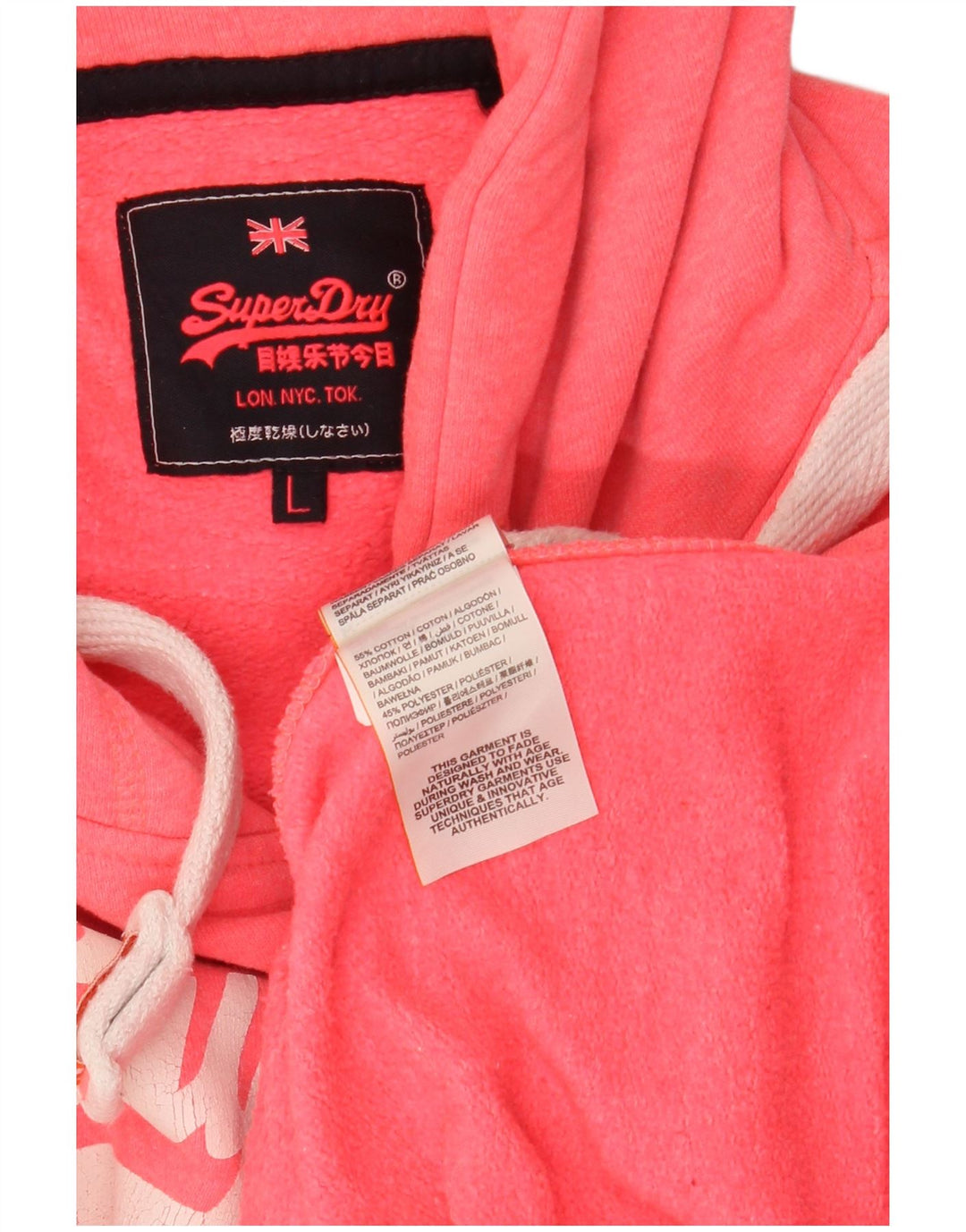 SUPERDRY Womens Graphic Hoodie Jumper UK 16 Large Pink Cotton