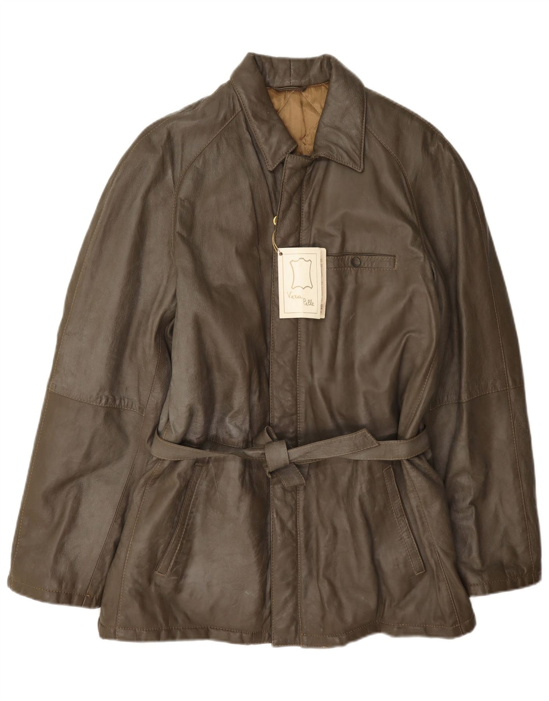Vintage Mens Leather Jacket IT 48 Medium Khaki