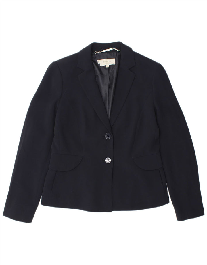 HOBBS Womens 2 Button Blazer Jacket UK 12 Medium Navy Blue Polyester