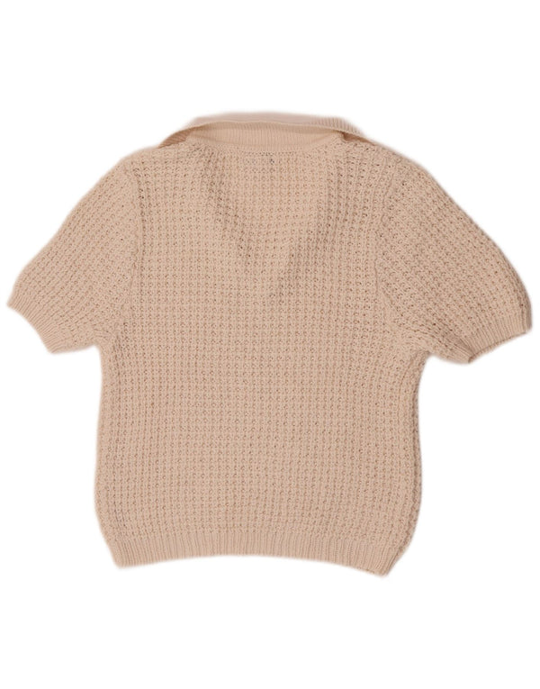 Topshop Womens Short Sleeve Polo Neck Jumper Sweater UK 10 Small Off White