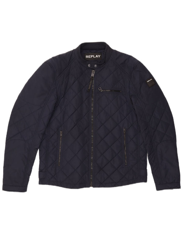 Replay Mens Quilted Jacket UK 40 Large Navy Blue Polyester