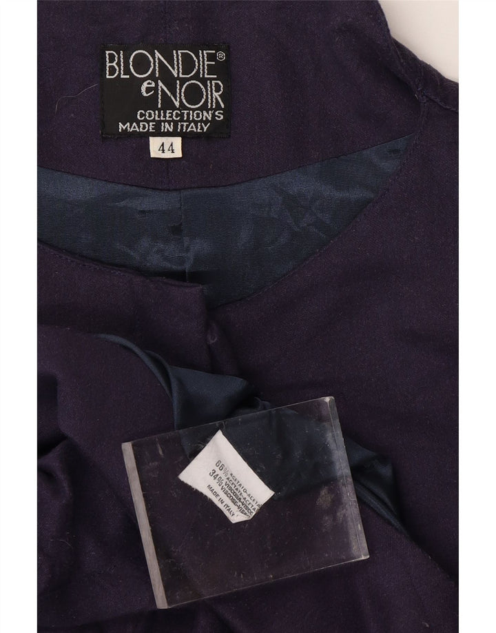 VINTAGE Womens Bomber Jacket IT 44 Medium Navy Blue Acetate