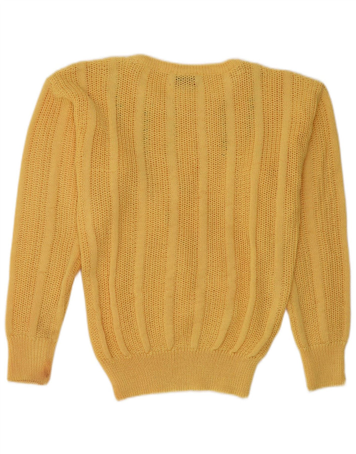 VINTAGE Womens Boat Neck Jumper Sweater UK 12 Medium Yellow Acrylic