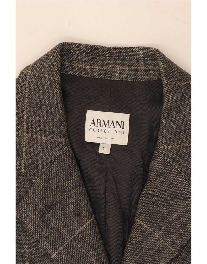 Armani Collezioni Womens 3 Button Blazer Jacket IT 50 XL Grey Check Wool