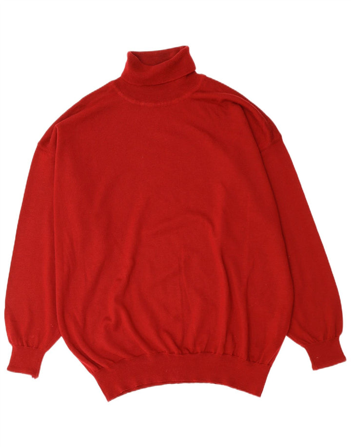 VINTAGE Mens Roll Neck Jumper Sweater XL Red Merino Wool