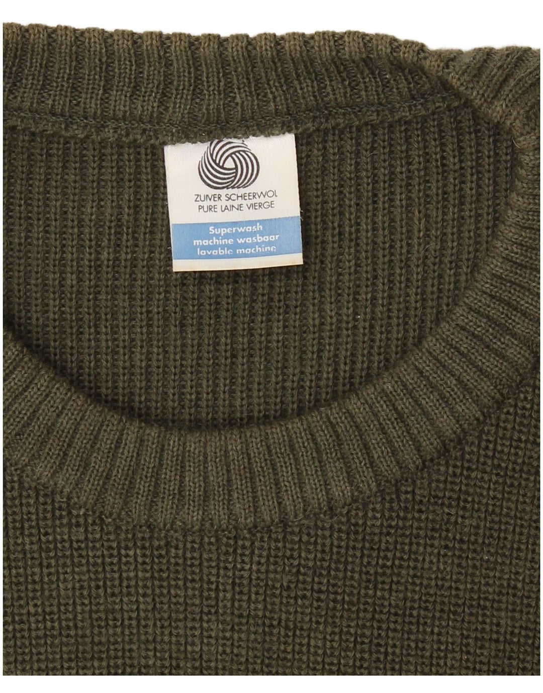 VINTAGE Mens Military Crew Neck Jumper Sweater Large Khaki Virgin Wool