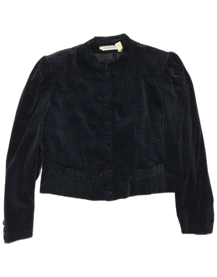 Cacharel Womens Crop 6 Button Blazer Jacket US 10 Large Navy Blue Polka Dot