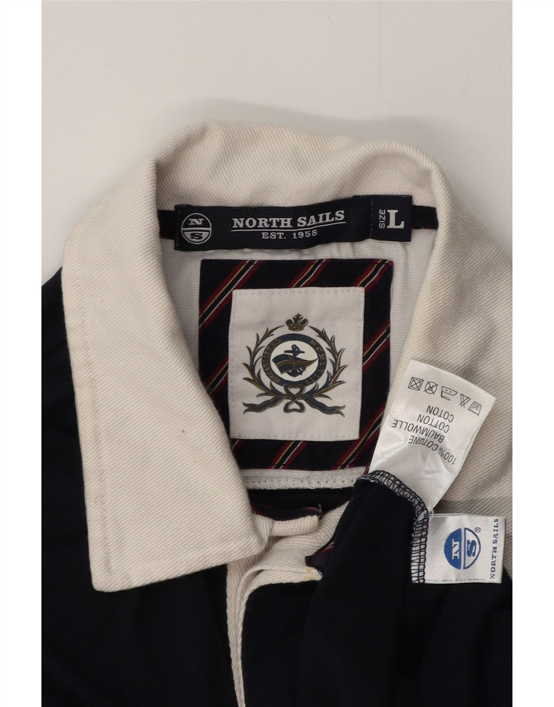 NORTH SAILS Mens Long Sleeve Rugby Polo Shirt Large Navy Blue Colourblock