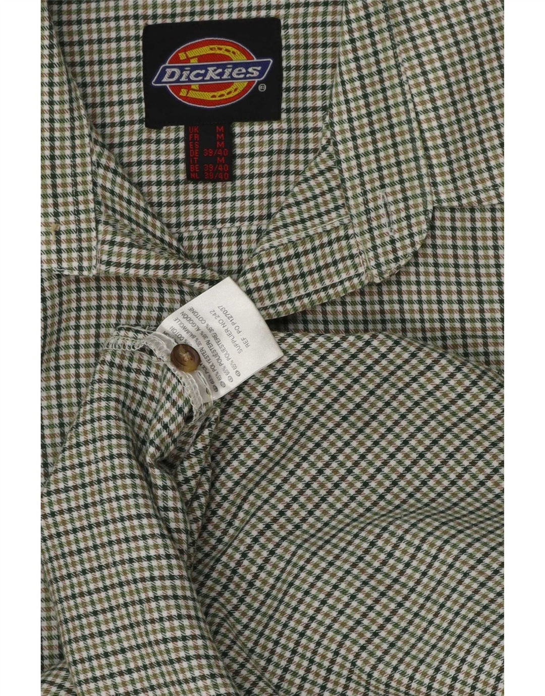 Dickies Mens Shirt Medium Green Houndstooth Polyester