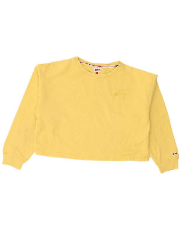 Tommy Hilfiger Womens Crop Sweatshirt Jumper UK 14 Medium Yellow Cotton