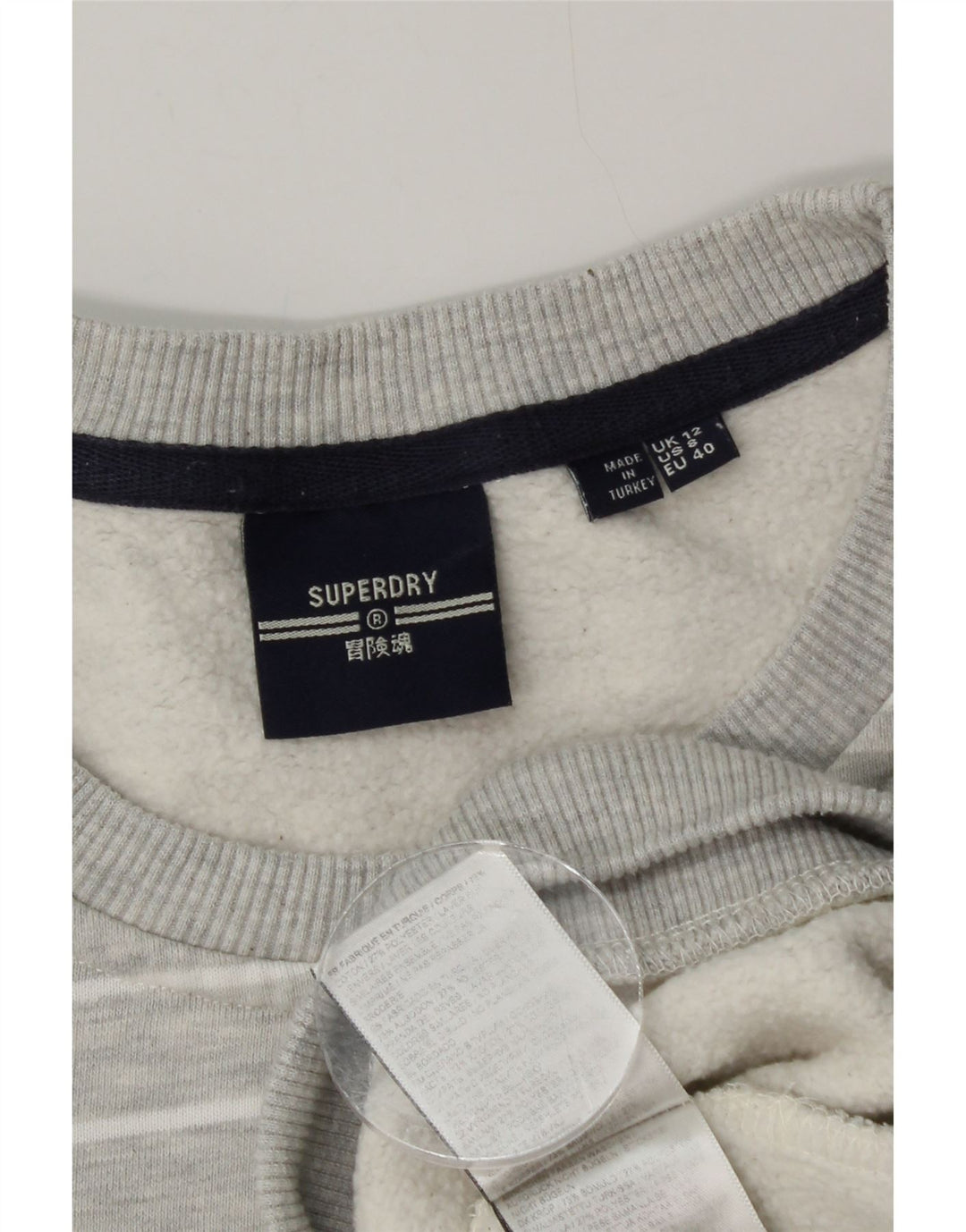 Superdry Womens Graphic Sweatshirt Jumper UK 12 Medium Grey Striped Cotton