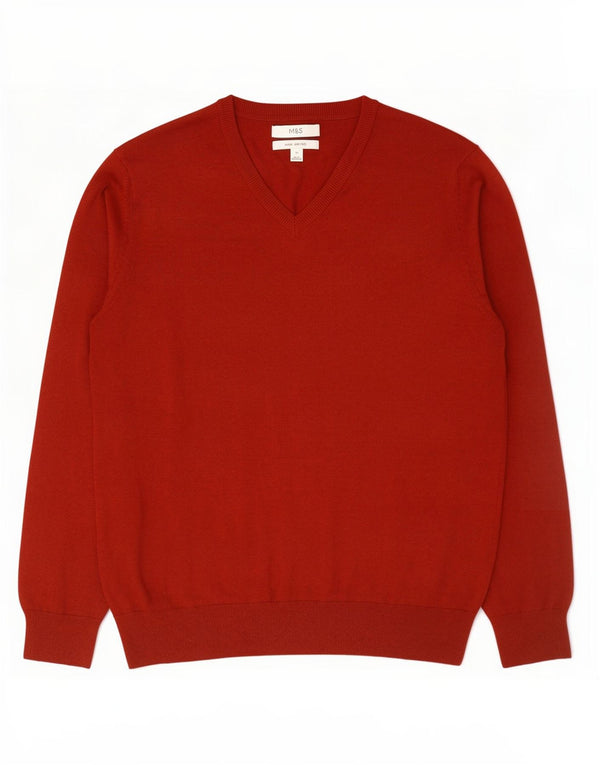 Marks & Spencer Mens V-Neck Jumper Sweater XL Red Cotton