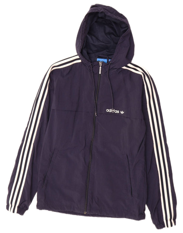 Adidas Mens Hooded Tracksuit Top Jacket XS Navy Blue Nylon