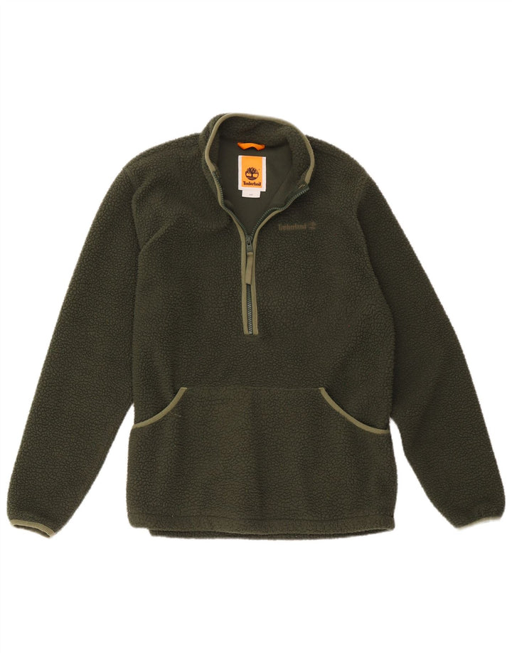 Timberland Mens Zip Neck Fleece Jumper Small Green Polyester
