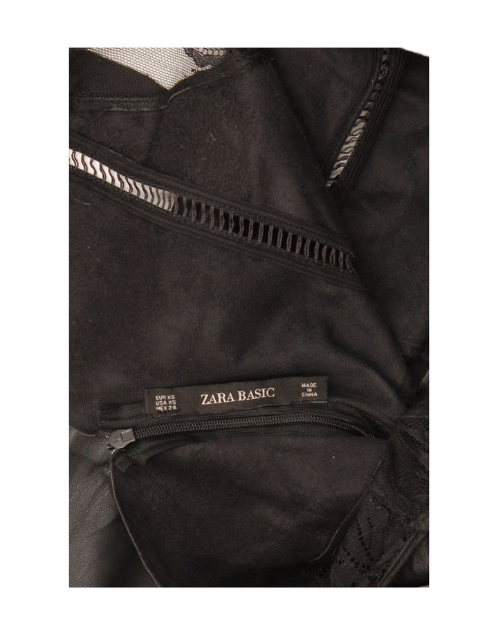 ZARA Womens Sleeveless Leather Sheath Dress UK 4 XS Black