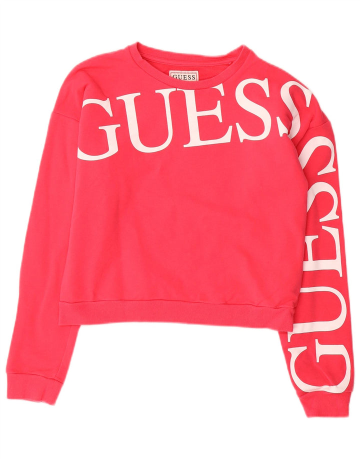 GUESS Girls Crop Graphic Sweatshirt Jumper 13-14 Years Pink Cotton