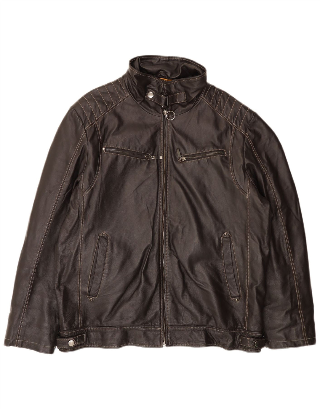 KARTEL Mens Leather Jacket UK 38 Medium Brown Leather