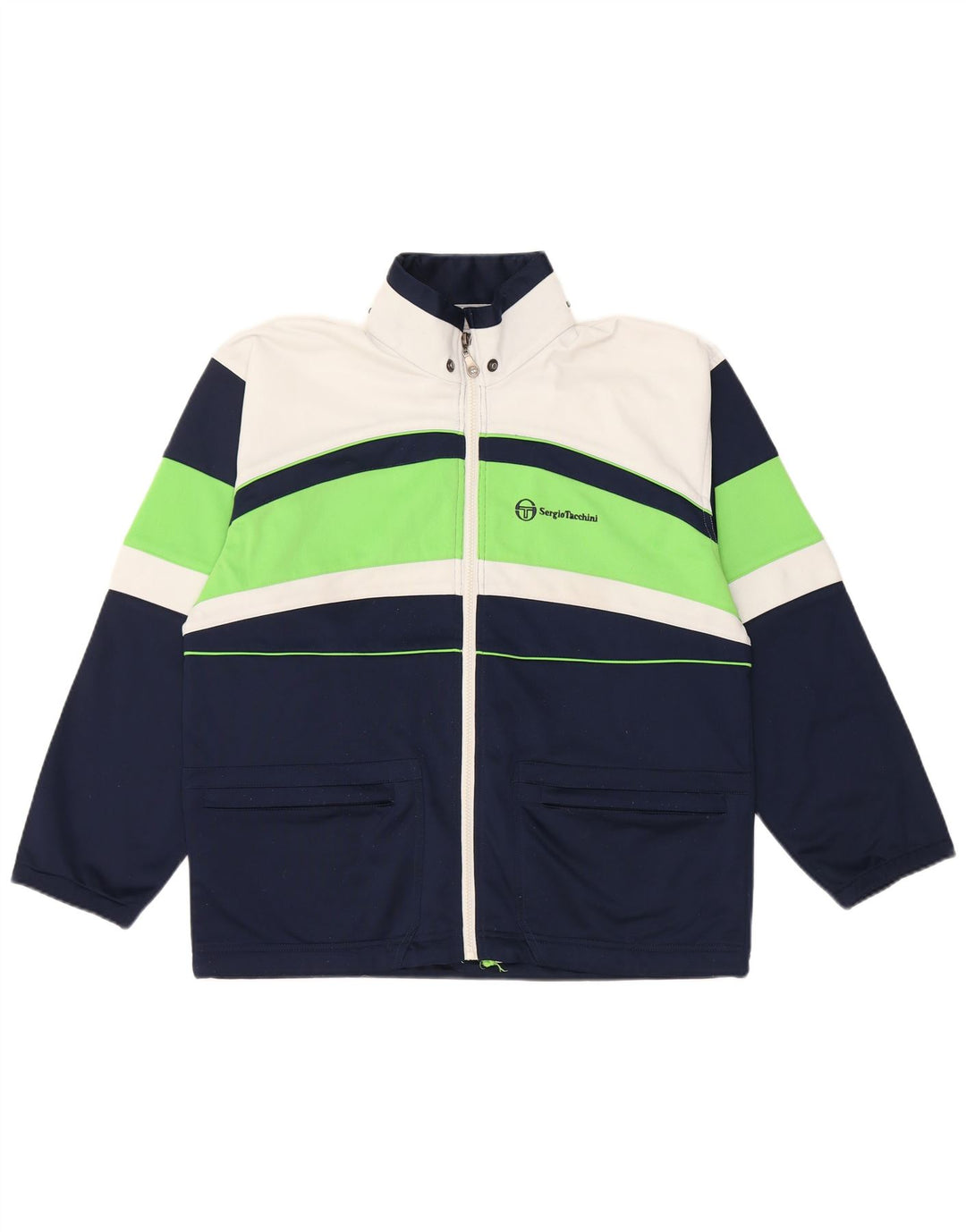 Sergio Tacchini Mens Tracksuit Top Jacket Small Navy Blue Colourblock